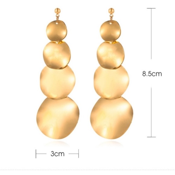 Golden circles drop earrings - Picture 2 of 4